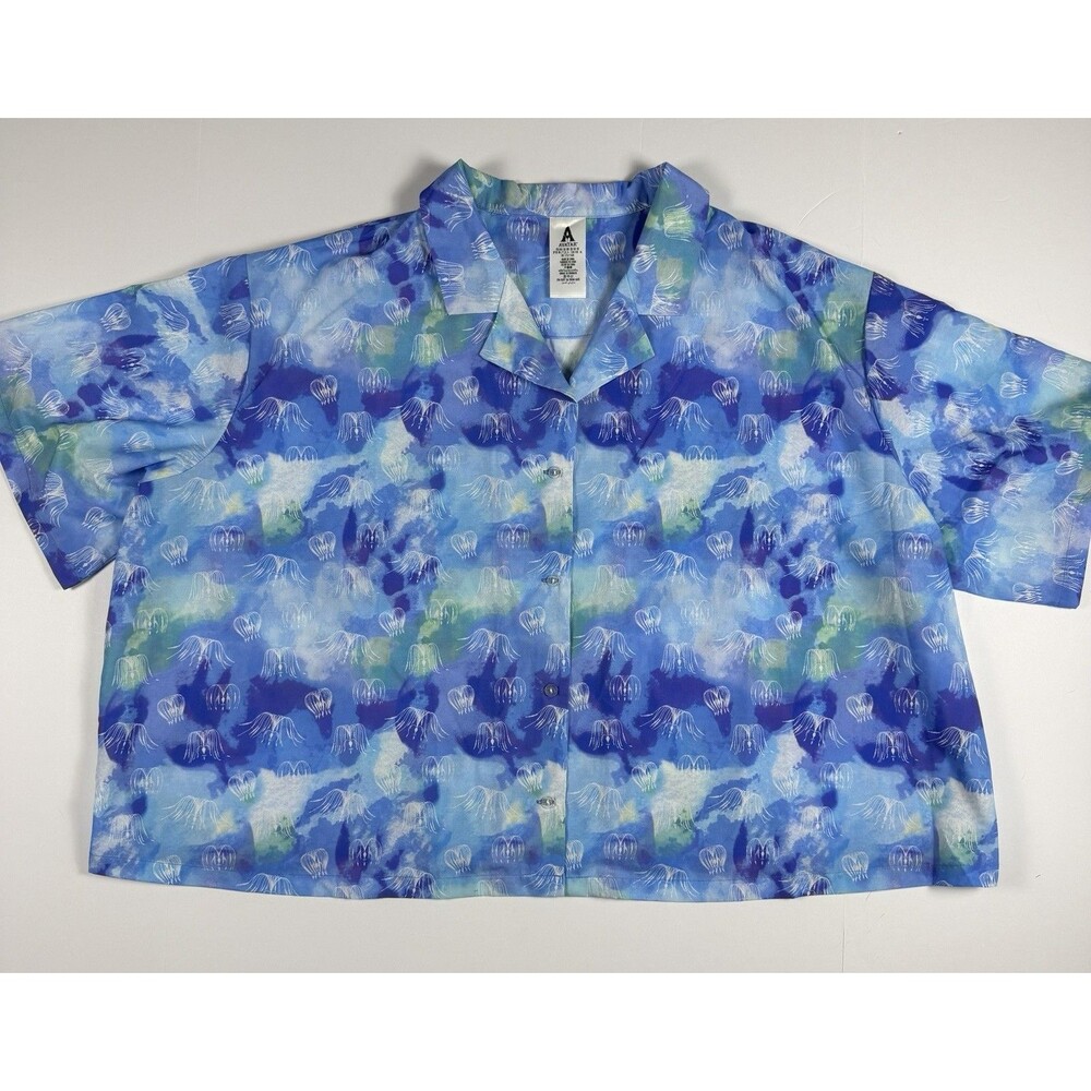 Avatar Way of Water Womens Button Up Camp Shirt Woodsprite Print Plus 3X